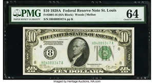 image for: Fr. 2001-H $10 1928A Federal Reserve Note. PMG Choice Uncirculated 64....