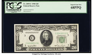 image for: Fr. 2059-C $20 1950 Federal Reserve Note. PCGS Superb Gem New 68PPQ....