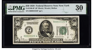 image for: Fr. 2100-B* $50 1928 Federal Reserve Star Note. PMG Very Fine 30....