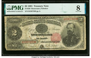 image for: Fr. 356 $2 1891 Treasury Note PMG Very Good 8....
