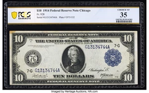 image for: Fr. 928 $10 1914 Federal Reserve Note PCGS Banknote Choice VF 35....