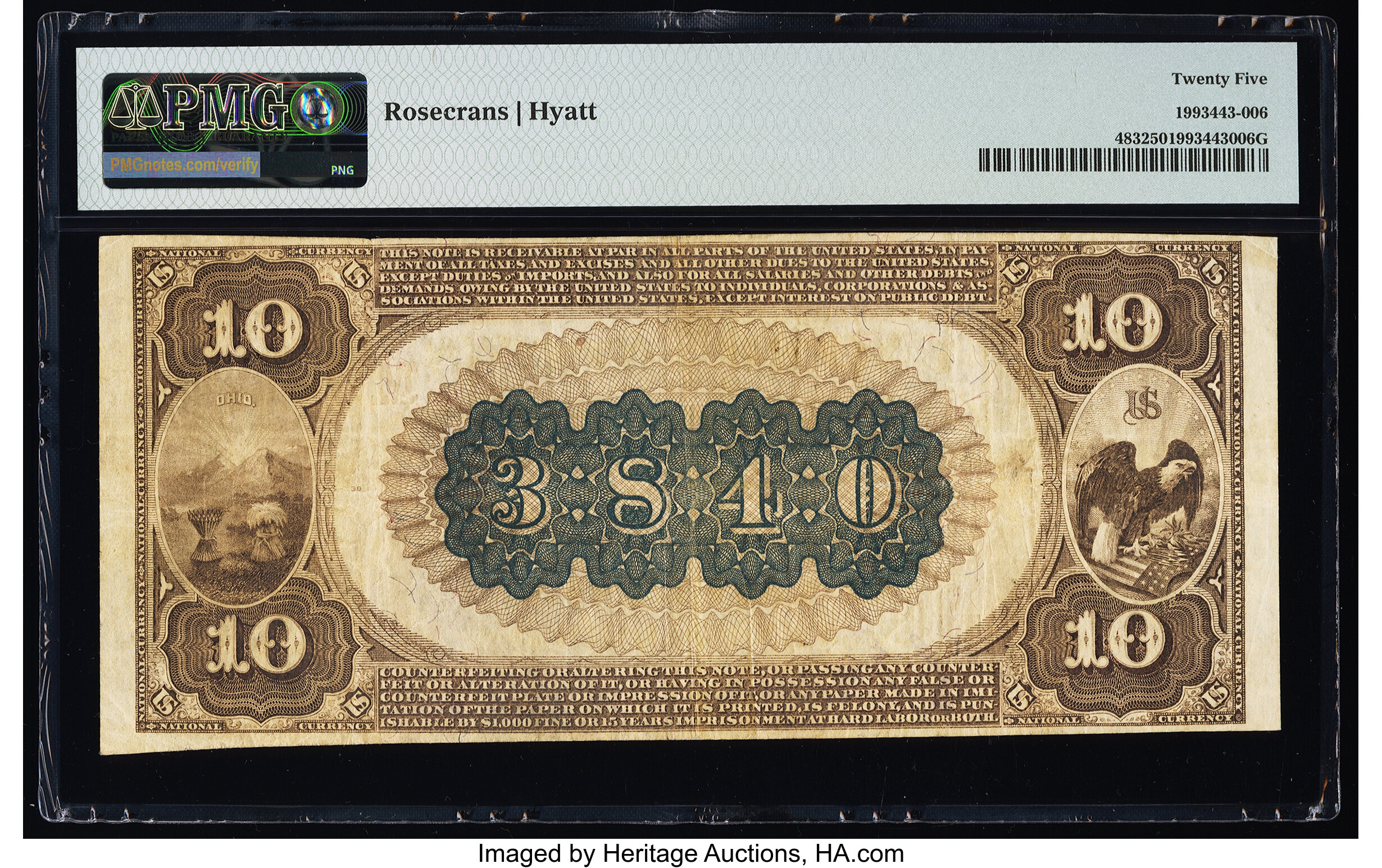image for: Hamilton, OH - $10 1882 Brown Back Fr. 483 The Miami Valley National Bank Ch. # (M)3840 PMG Very Fine 25....