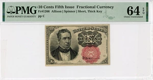 image for: FR. 1266 5th Issue Fractional Currency 10c PMG Choice UNC 64 EPQ (William Meredith Short Thick Key)