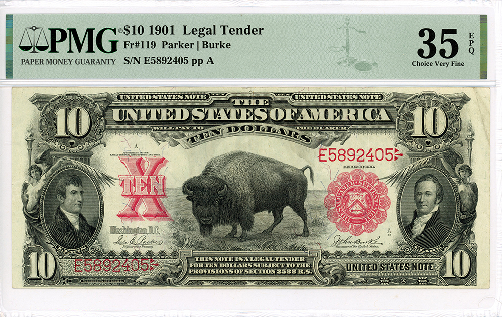 image for: FR. 119 1901 $10 Legal Tender PMG Choice Very Fine 35 EPQ