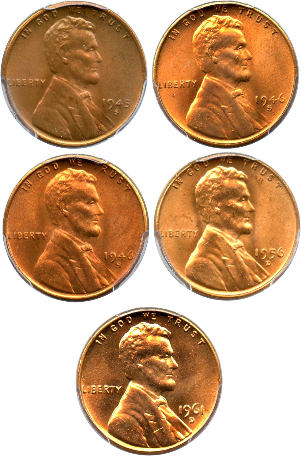 Collector Lot of 5 Assorted Lincoln 1c: All PCGS MS64/65 RD (5 Coins) - No Reserve!