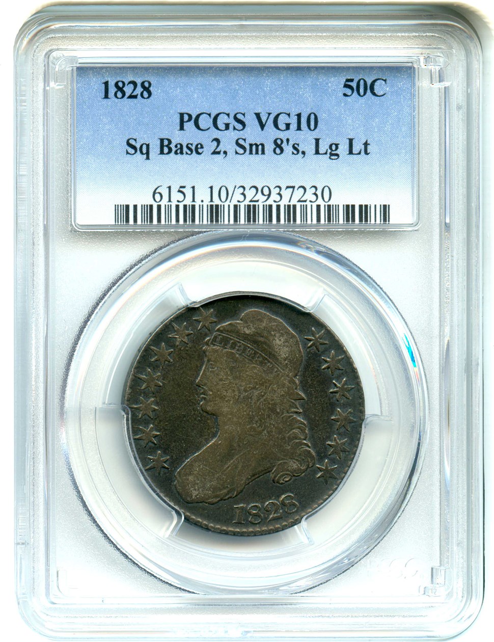 1828 50c Square Base 2, Small 8s, Large Letters AG3 CAC thumbnail 17