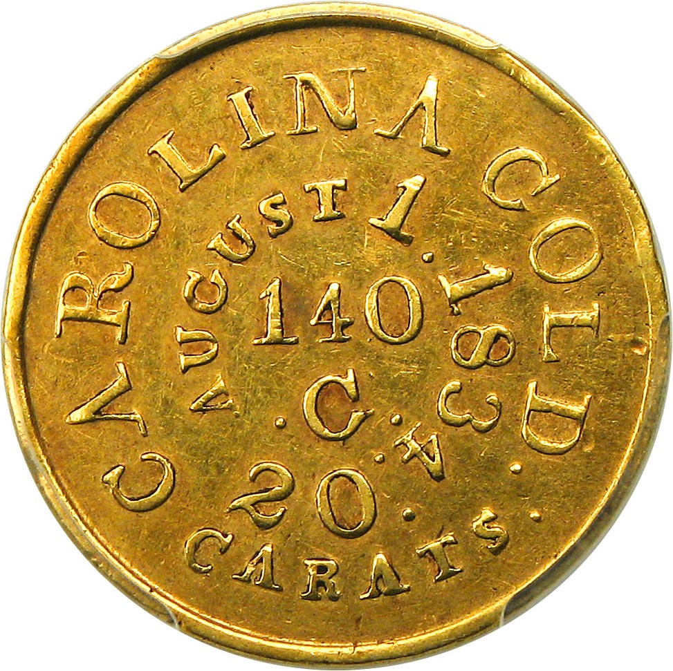 (1834) G$5 C. Bechtler, RUTHERFORD, 140 GR, 20C, Colon, Reeded Edge, K-16 MS