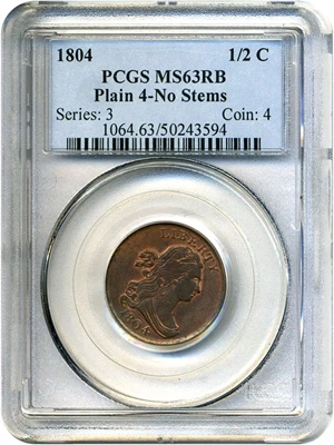 image for: 1804 1/2c PCGS MS63 RB (Plain 4-No Stems)