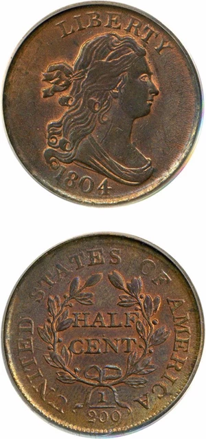 image for: 1804 1/2c PCGS MS63 RB (Plain 4-No Stems)