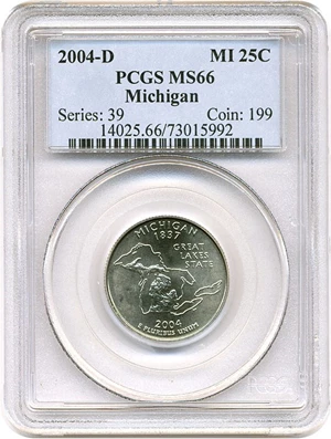 image for: 2004-D Michigan 25c PCGS MS66