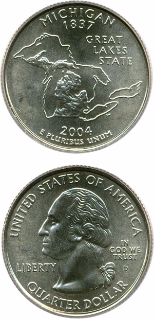 image for: 2004-D Michigan 25c PCGS MS66