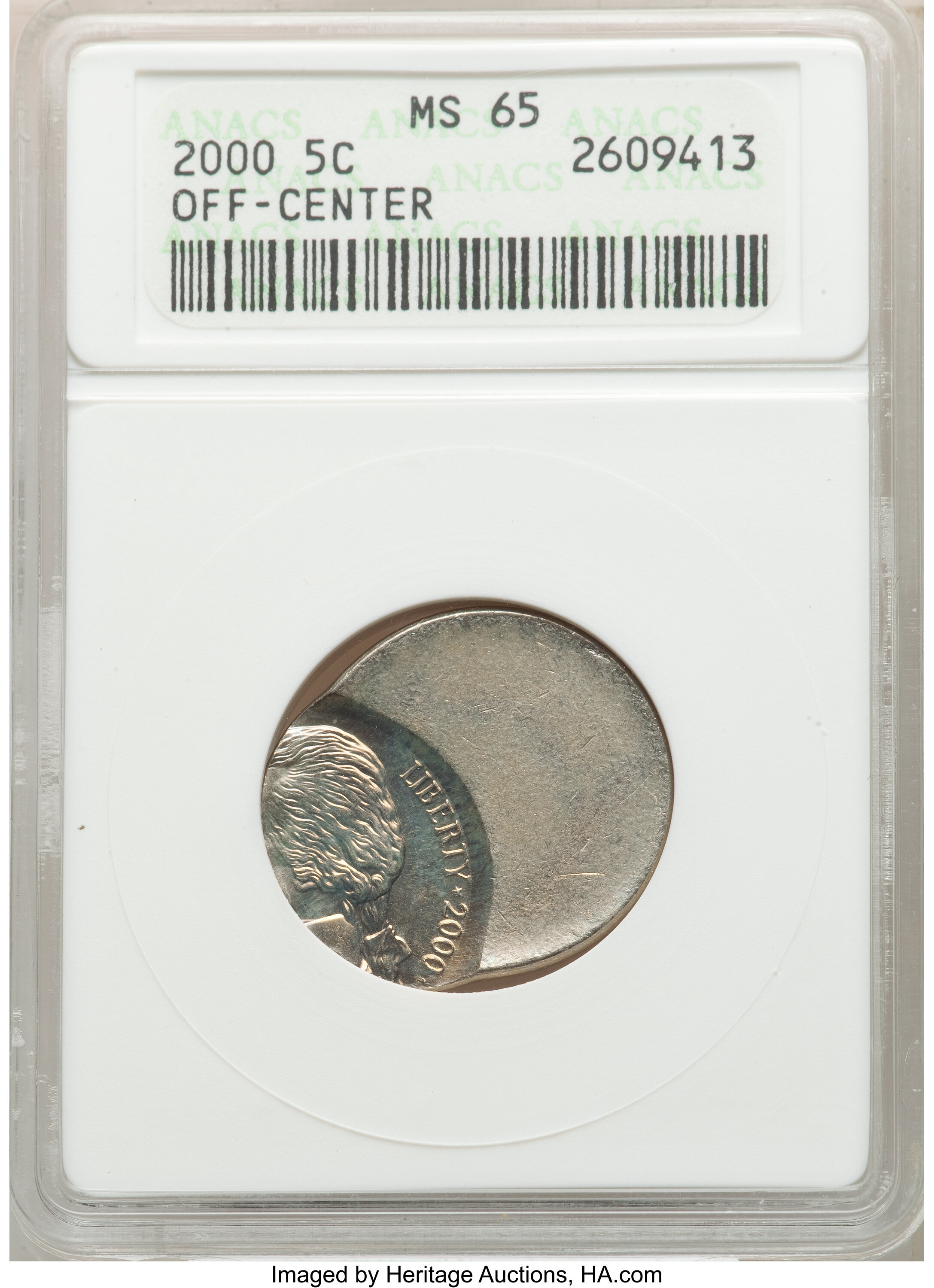 image for: 2000-P 5C Jefferson Nickel -- Struck Off Center -- MS65 ANACS....