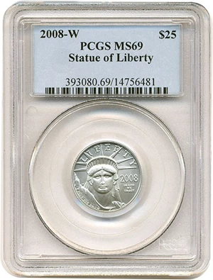 image for: 2008-W $25 PCGS MS69 (Platinum Eagle)