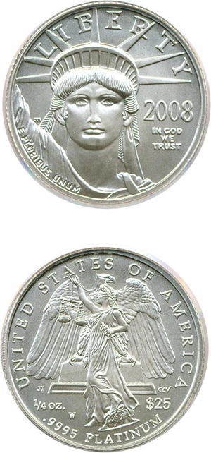 image for: 2008-W $25 PCGS MS69 (Platinum Eagle)