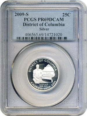 image for: 2009-S District of Columbia (Silver) 25c PCGS Proof 69 DCameo