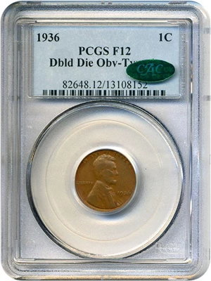 image for: 1936 1c Double Die Obverse PCGS/CAC F12 (Type 1)