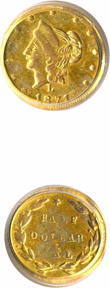 image for: Cal Gold: 1871 50c BG-1029 PCGS AU50 