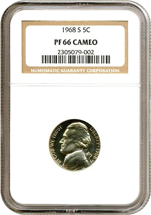 image for: 1968-S 5c NGC Proof 66 Cameo