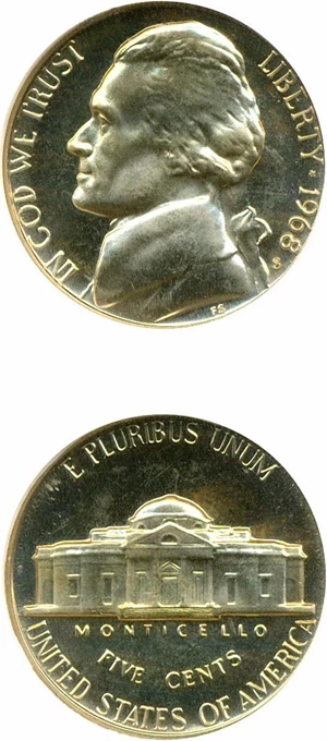 image for: 1968-S 5c NGC Proof 66 Cameo