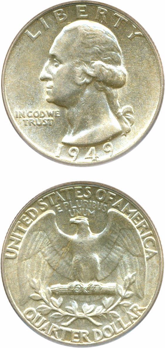 1949 25c AU50 thumbnail 4