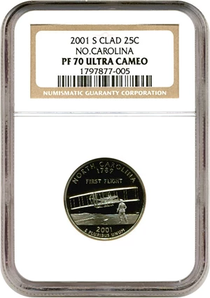 image for: 2001-S 25c North Carolina NGC Proof 70 UCameo