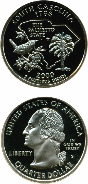 image for: 2000-S 25c South Carolina NGC Proof 70 UCameo