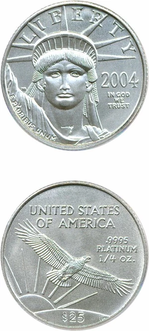 image for: Mint Error: 2004 $25 Platinum Eagle PCGS MS69 (Minor Struck Thru Obv)