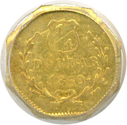 image for: Cal Gold: 1869 25c BG-751 PCGS AU58 