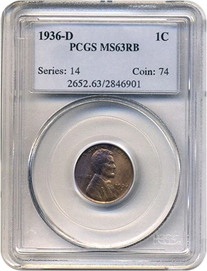image for: 1936-D 1c PCGS MS63 RB