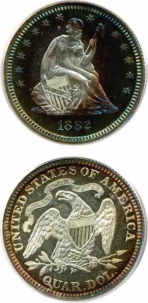 image for: 1882 25c PCGS Proof 64 DCameo *Color*