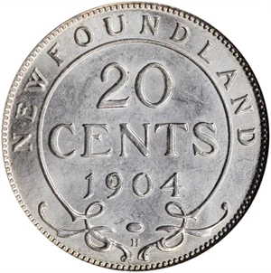 image for: CANADA. Newfoundland. 20 Cents, 1904-H. Heaton Mint. Edward VII. PCGS AU-58.