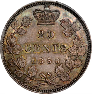 image for: CANADA. 20 Cents, 1858. London Mint. Victoria. PCGS MS-62.