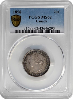 image for: CANADA. 20 Cents, 1858. London Mint. Victoria. PCGS MS-62.