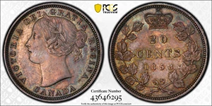 image for: CANADA. 20 Cents, 1858. London Mint. Victoria. PCGS MS-62.