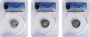 image for: CANADA. Trio of 10 Cents (3 Pieces), 1874-90. Heaton Mint. Victoria. All PCGS Certified.