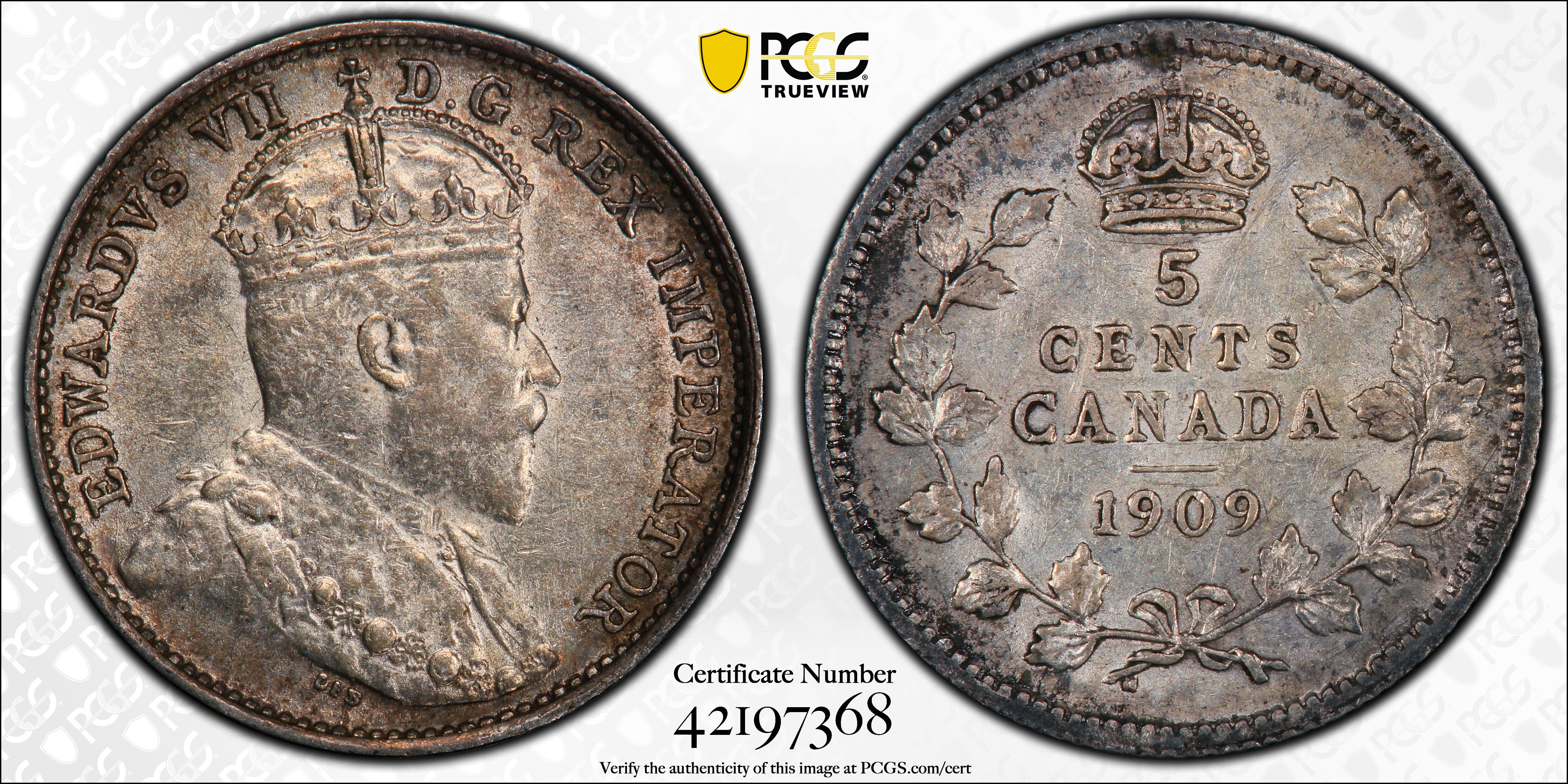 image for: CANADA. 5 Cents, 1909. Ottawa Mint. Edward VII. PCGS AU-58.