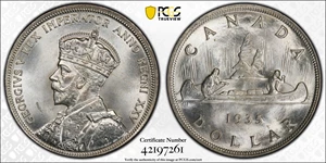 image for: CANADA. Dollar, 1935. Ottawa Mint. George V. PCGS MS-65.