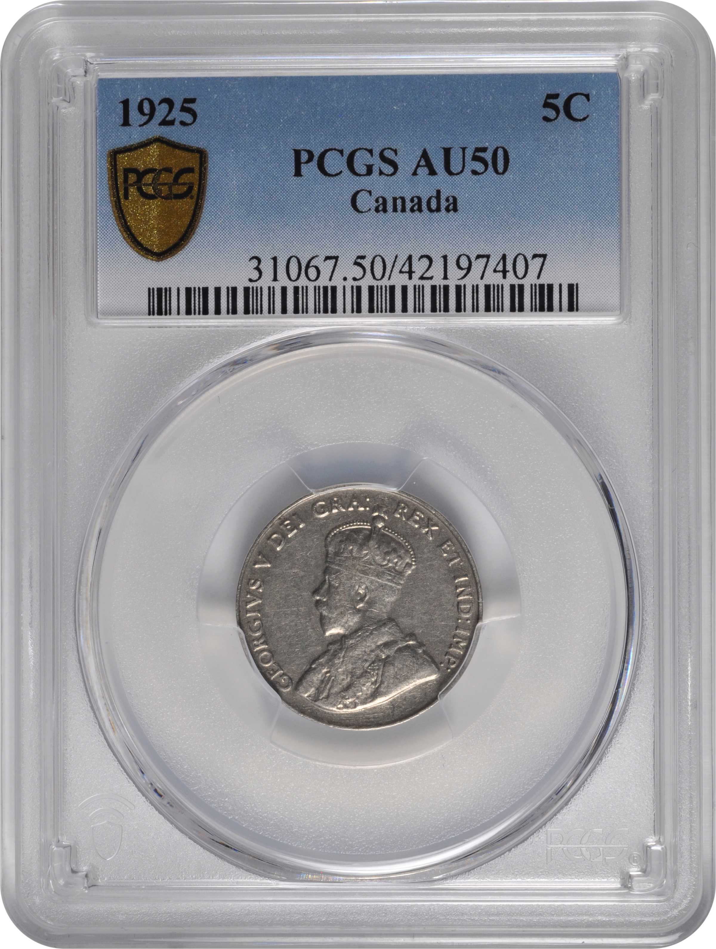 image for: CANADA. 5 Cents, 1925. Ottawa Mint. George V. PCGS AU-50.