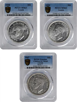 image for: CANADA. Trio of Dollars (3 Pieces), 1938-47. Ottawa Mint. George VI. All PCGS Certified.