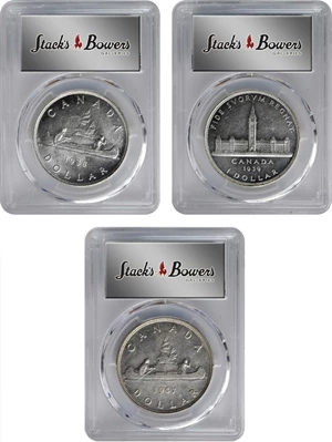 image for: CANADA. Trio of Dollars (3 Pieces), 1938-47. Ottawa Mint. George VI. All PCGS Certified.