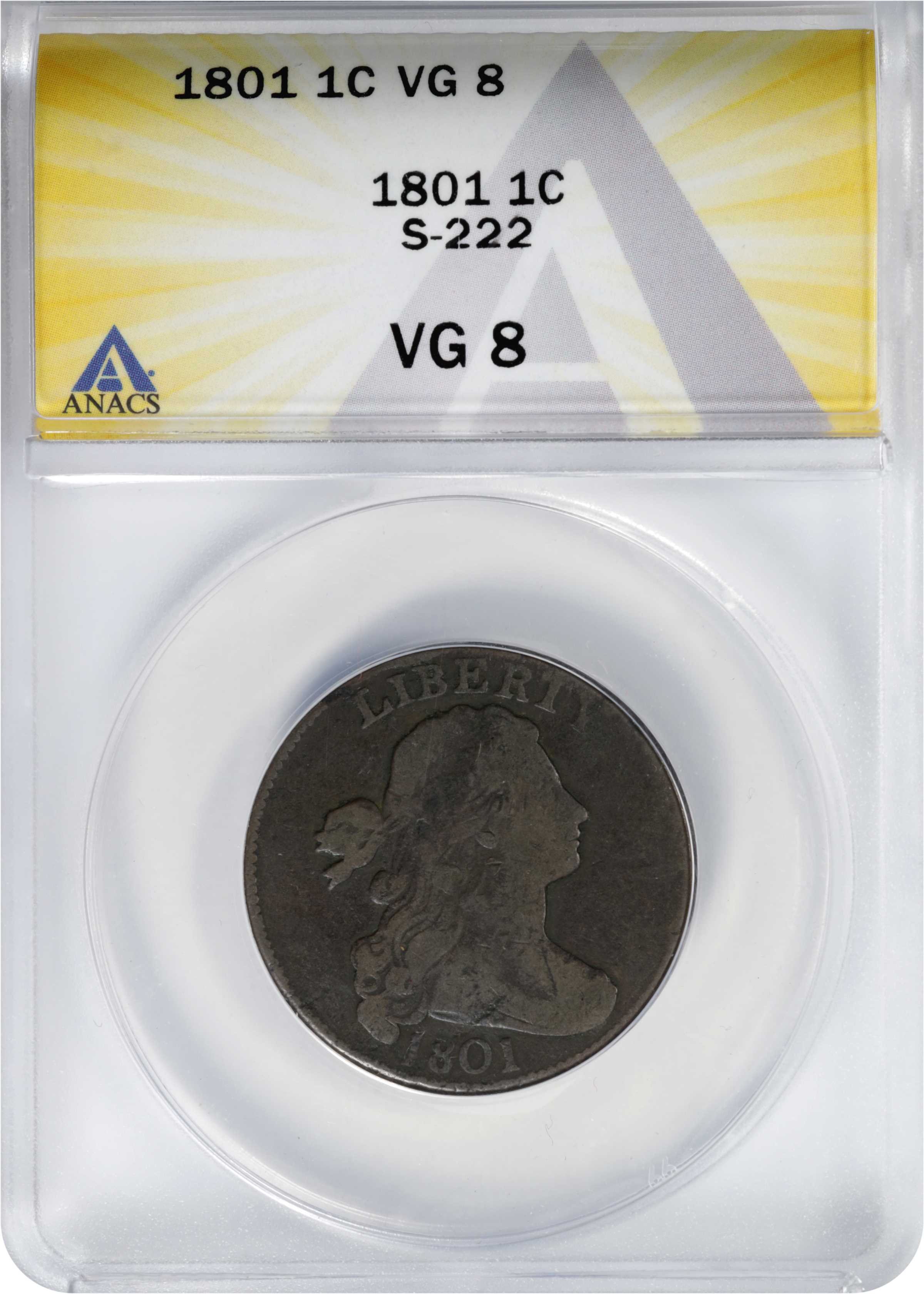 image for: 1801 Draped Bust Cent. S-222. VG-8 (ANACS).