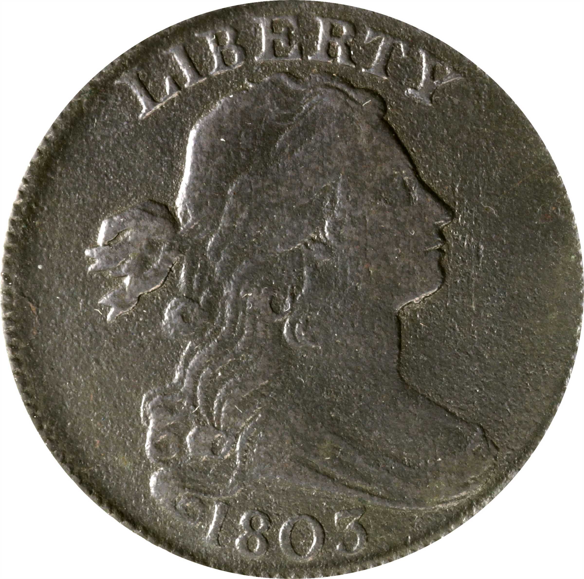 image for: 1803 Draped Bust Cent. S-246. Small Date, Small Fraction. Genuine--Environmental Damage (PCGS).