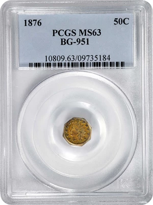 image for: 1876 Octagonal 50 Cents. BG-951. Rarity-5+. Indian Head. MS-63 (PCGS).