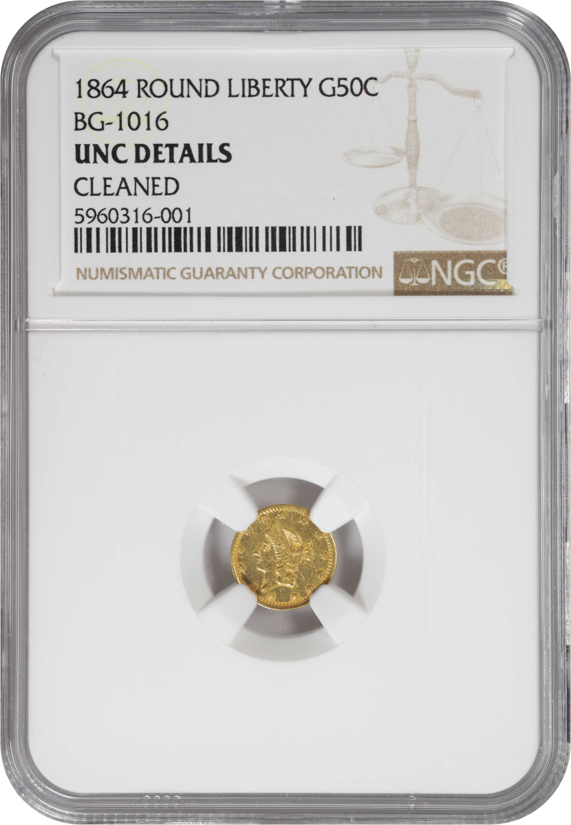 image for: 1864 Round 50 Cents. BG-1016. Rarity-4. Liberty Head. Unc Details--Cleaned (NGC).