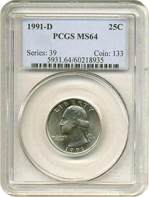 image for: 1991-D 25c PCGS MS64