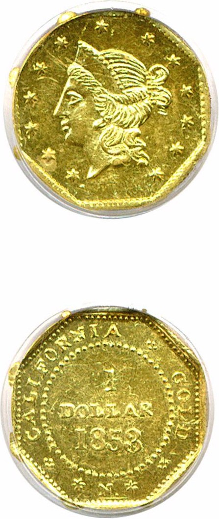 image for: Cal Gold: 1853 $1 BG-531 PCGS AU53 