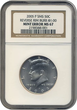 image for: 2005-P SMS 50c NGC MS67 *Mint Error - Reverse Rim Burr @ 1:00*