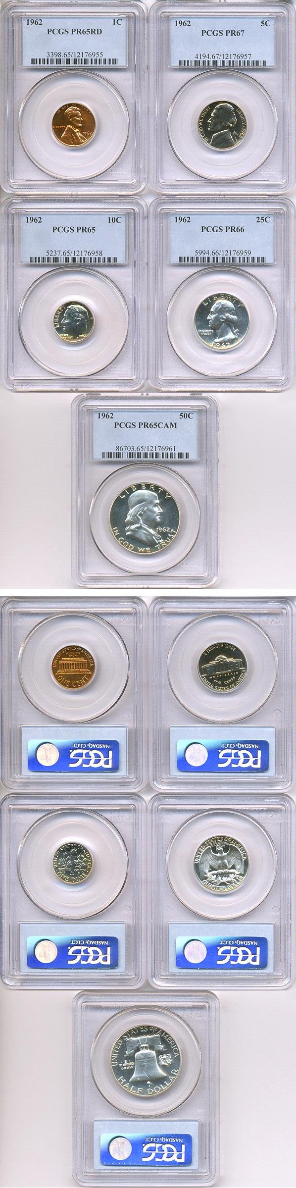 image for: 1962 1c --  50c Proof Set PCGS Proof 65-67 