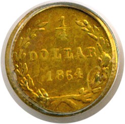 image for: Cal Gold: 1864 25c PCGS AU55 (BG-821) 
