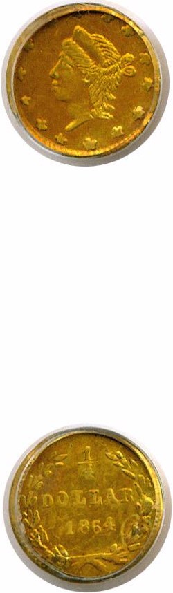 image for: Cal Gold: 1864 25c PCGS AU55 (BG-821) 